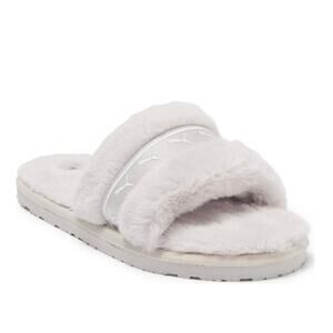 PUMA Fluff Remix Faux Fur Women's Shoes Slide Gray Sandals Size 5